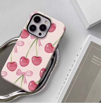Sweet Cherry blush pink cherry and bow phone case