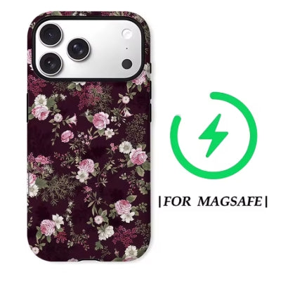 Vintage Rose MagSafe Case — dark floral print with blush roses on burgundy background