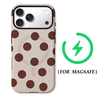 Mocha Spots MagSafe Case — brown polka dots on beige background