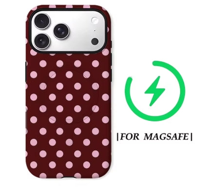 Berry Blush MagSafe Case — burgundy background with blush pink polka dots