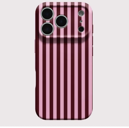 Pink Pinstripe MagSafe iPhone case — burgundy and blush pink vertical stripes